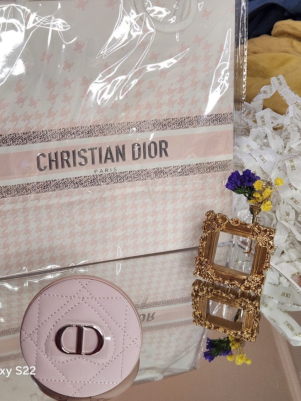 Dior Soft Pink Quilted Round Mirror Compact with Silver CD Logo & Gift Bag ~ New